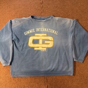 Vintage Gimmie International USA Sweatshirt Faded Blue Graphic‎ Crewneck Men XL